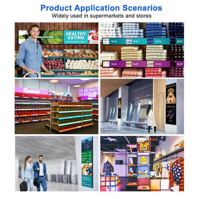 24 Inch Ultra Wide Resolution Stretched Bar Type LCD Advertising Display The Perfect Choice for Supermarket Shelf Retail (Menggunakan layar berukuran 24 Inch Ultra Wide Resolution)