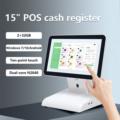 Mesin POS Desktop 15 Inci N2840 Terminal POS Restoran 2+32GB Sistem POS All-in-One dengan Tampilan Pelanggan