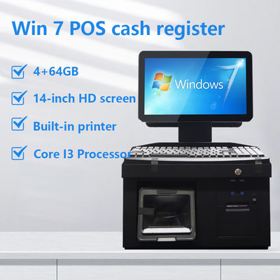 14 Inci Dual Touch Screen Win7 Pos Cash Register i3 Cpu 4+64GB Desktop POS Terminal dengan Printer, Keyboard, Scanner