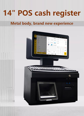 14 Inci Dual Touch Screen Win7 Pos Cash Register i3 Cpu 4+64GB Desktop POS Terminal dengan Printer, Keyboard, Scanner