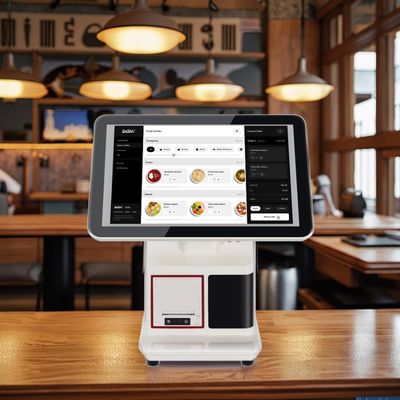 Sistem POS Makanan Cepat Saji 15.6" All in One Layar Sentuh Kasir Sistem Tampilan Dapur Printer Pesanan Terminal Pembayaran NFC QR