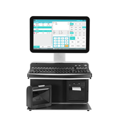 14-Inch LED Dual Screen POS System dengan Perangkat Lunak Supermarket Ritel Terhubung dengan Kasir Printer Cash Drawer Barcode Scanner