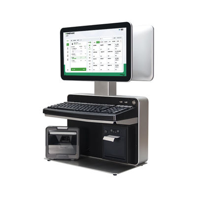 14-Inch LED Dual Screen POS System dengan Perangkat Lunak Supermarket Ritel Terhubung dengan Kasir Printer Cash Drawer Barcode Scanner