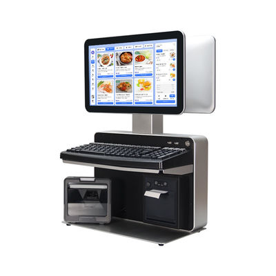 14-Inch LED Dual Screen POS System dengan Perangkat Lunak Supermarket Ritel Terhubung dengan Kasir Printer Cash Drawer Barcode Scanner
