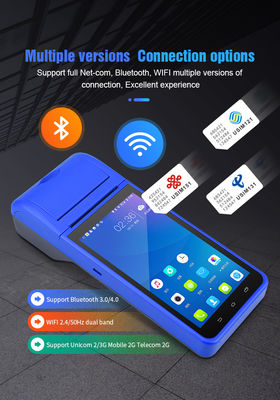 5.5" Sistem POS Android genggam Mesin Daftar Kasus Layar Sentuh Terminal POS Ponsel WiFi USB NFC Pembayaran untuk Retail Biru