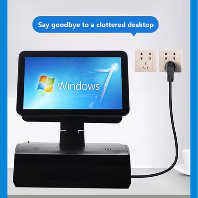Sistem POS All-in-One Layar Ganda Sentuh 15,6 inci dengan Laci Uang Tunai dan Printer 58mm Internal 2GB RAM Supermarket