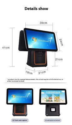 Mesin Penagihan Ritel Restoran 15,6 inci Sistem POS Dual Screen dengan Sistem Operasi Windows dan POS Android
