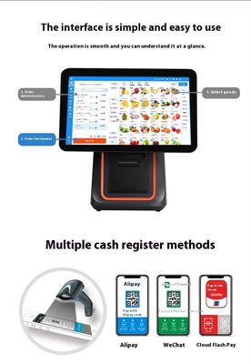 Mesin Penagihan Ritel Restoran 15,6 inci Sistem POS Dual Screen dengan Sistem Operasi Win dan POS Android
