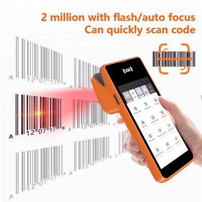 Mesin POS Genggam Portabel 5.45 Inci Terminal Pembayaran Seluler NFC Cerdas Sistem POS Oranye dengan Printer Kamera