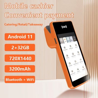 Mesin POS Genggam Portabel 5.45 Inci Terminal Pembayaran Seluler NFC Cerdas Sistem POS Oranye dengan Printer Kamera