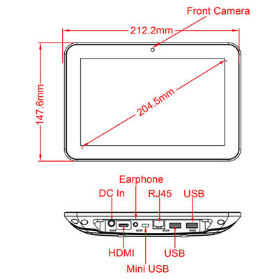 FCC Certified 8Inch All In One Android Tablet RK3288 CPU Dengan POE USB OTG