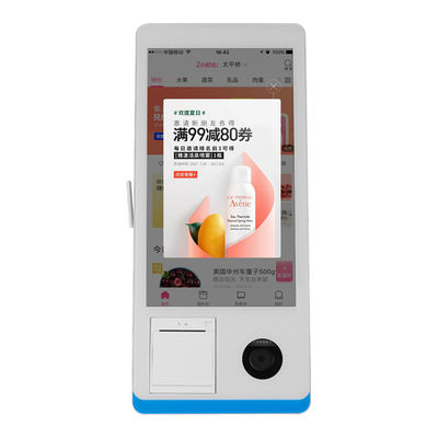 kualitas  Restaurant Self-service Ordering Counter Kiosk Windows 8+128GB Self-service Payment Kiosk with Printer Nfc QR Code Scanner pabrik