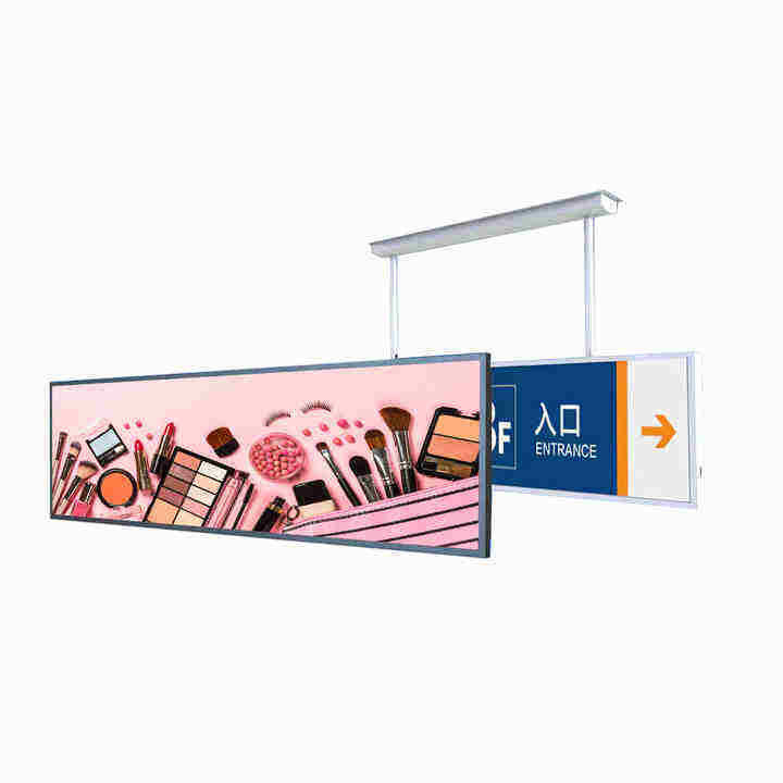 24 Inch Ultra Wide Resolution Stretched Bar Type LCD Advertising Display The Perfect Choice for Supermarket Shelf Retail (Menggunakan layar berukuran 24 Inch Ultra Wide Resolution)