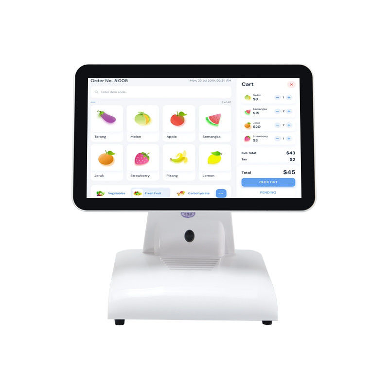 Mesin POS Desktop 15 Inci N2840 Terminal POS Restoran 2+32GB Sistem POS All-in-One dengan Tampilan Pelanggan