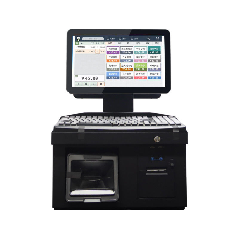 14 Inci Dual Touch Screen Win7 Pos Cash Register i3 Cpu 4+64GB Desktop POS Terminal dengan Printer, Keyboard, Scanner