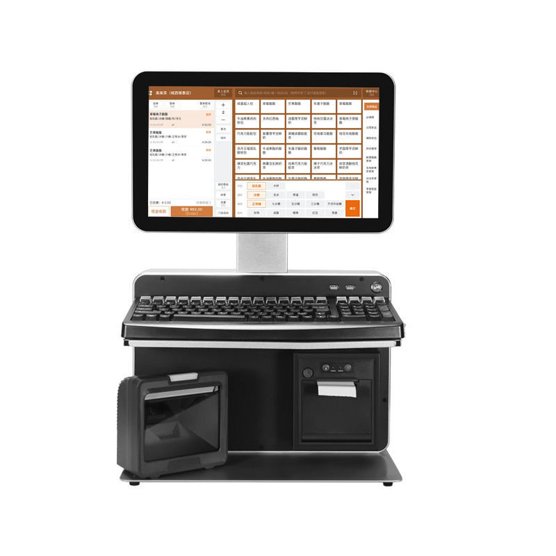 14-Inch LED Dual Screen POS System dengan Perangkat Lunak Supermarket Ritel Terhubung dengan Kasir Printer Cash Drawer Barcode Scanner