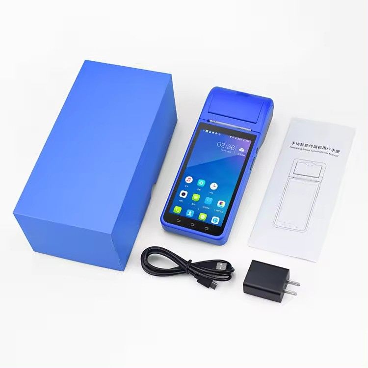 5.5" Sistem POS Android genggam Mesin Daftar Kasus Layar Sentuh Terminal POS Ponsel WiFi USB NFC Pembayaran untuk Retail Biru