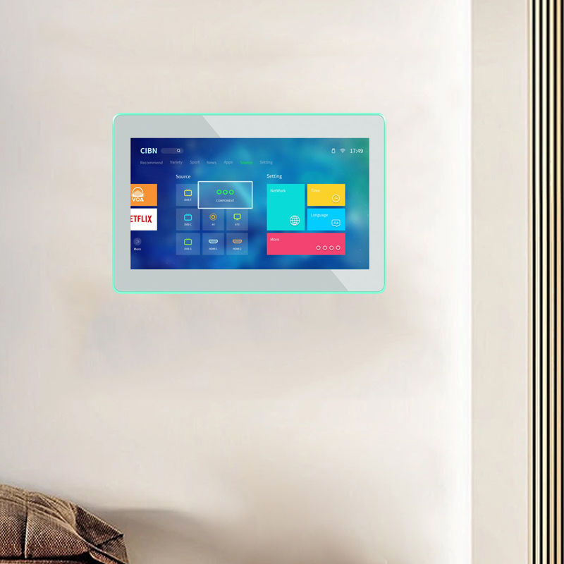 PC Tablet Android 8 inci yang dipasang di dinding dengan lampu LED 4 sisi dan POE NFC untuk Pemesanan Rumah Pintar dan Ruang Pertemuan