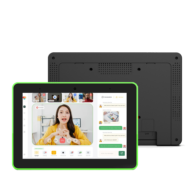 Tablet PC Android POE NFC layar sentuh bisnis yang dipasang di dinding 8 inci dengan sistem pemesanan ruang rapat tampilan signage digital lampu LED
