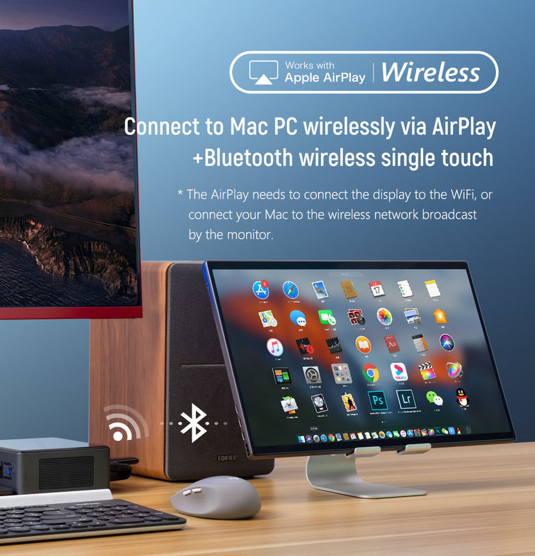 Ketebalan 10mm Portable Wireless Touch Screen Monitor Wifi Buletooth