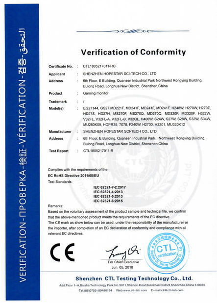 Cina Shenzhen Hopestar SCI-TECH Co., Ltd. Sertifikasi